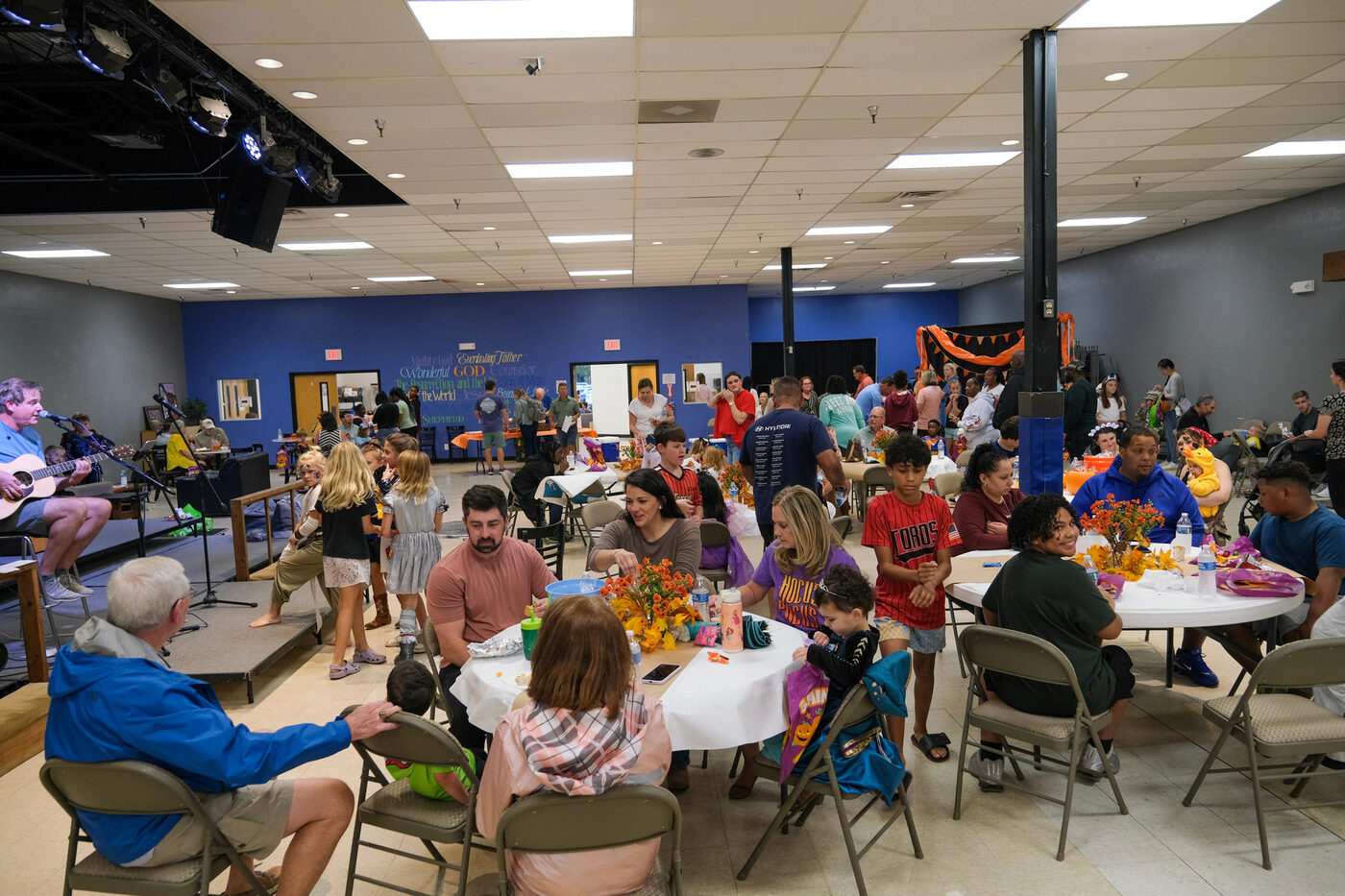 A churchwide dinner in the fellowship hall