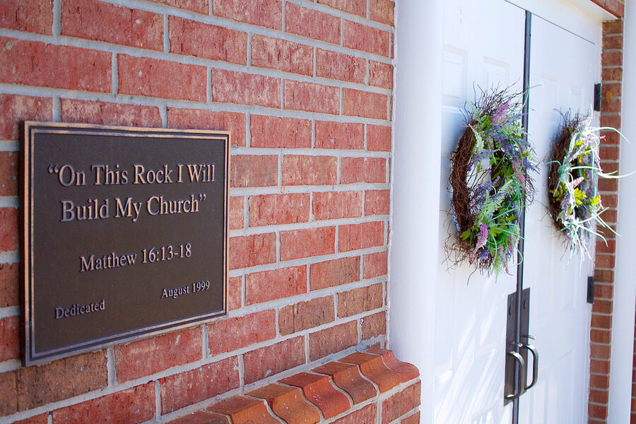 The cornerstone plaque: On This Rock I Will Build My Church, Matthew 16:13-18
